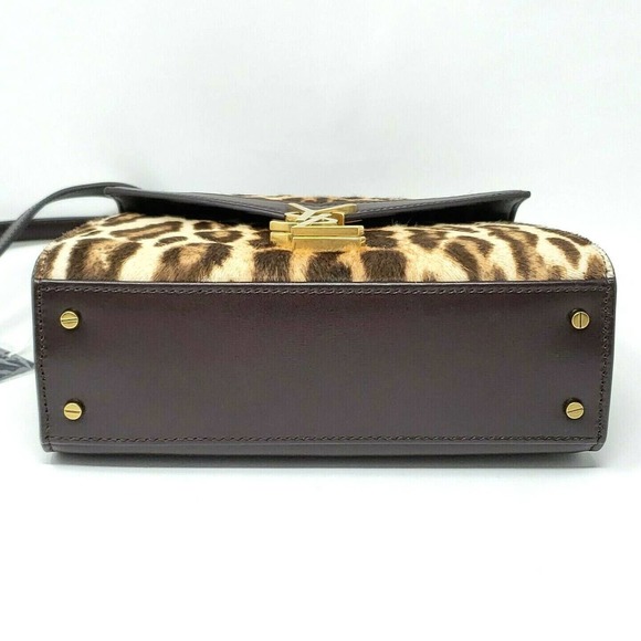 Saint Laurent YSL Mini Cassandra Leopard Print Calf Hair Top Handle Bag Brown - Picture 8 of 11